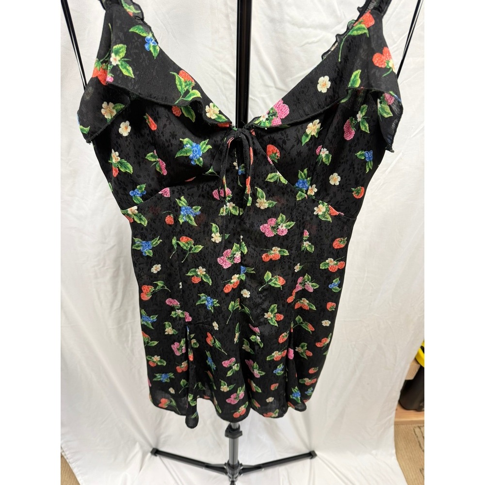 Zara Women Black Berry Floral Print Jacquard Mini Dress Ruffle Tie Front Size M - Picture 4 of 9